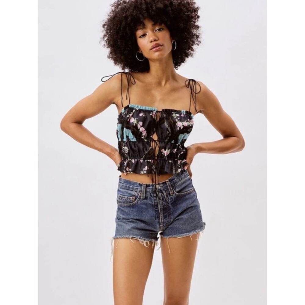 For Love & Lemons Allyson Top in Black Floral XS NWOT